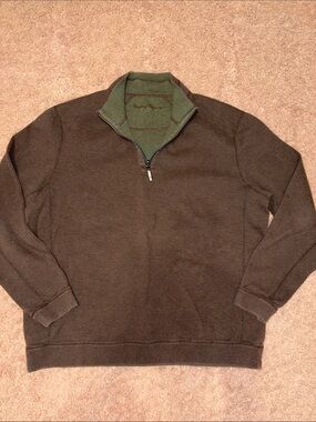 Tommy Bahama 1/4 Zip Sweatshirt Reversible Brown Olive Green Mens XL